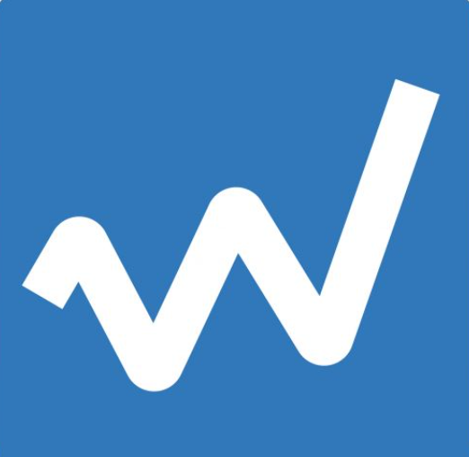 Wefunder logo, a white zigzag W on a blue square